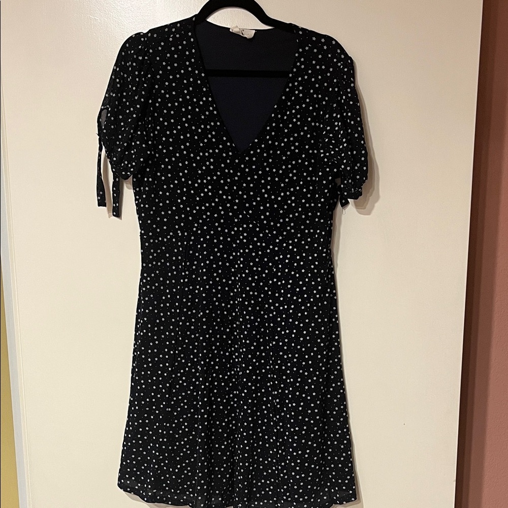 Ember Stylish Navy Dress with White Dots/Flowers
